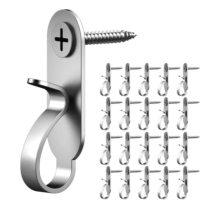 Lewufe String Lights Hanger Hooks  Stainless Steel Lights Clips  Outdoor Screw Hooks for Christmas Party Easy Release Wire and Fairy Led Lights  20 Packs - Image 1